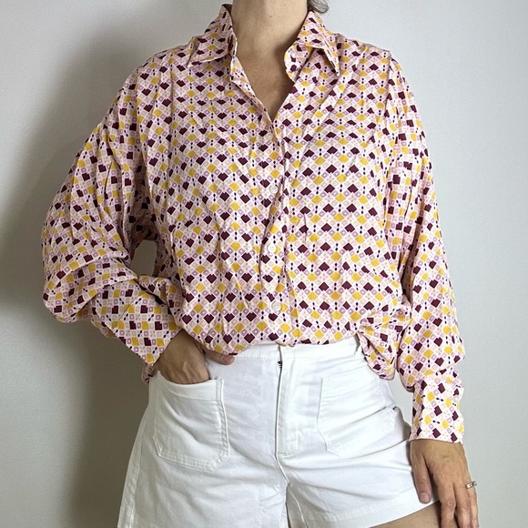Charlie Holiday Maple Geometric Print Button Front Long Sleeve Oversized Shirt - Picture 2 of 15